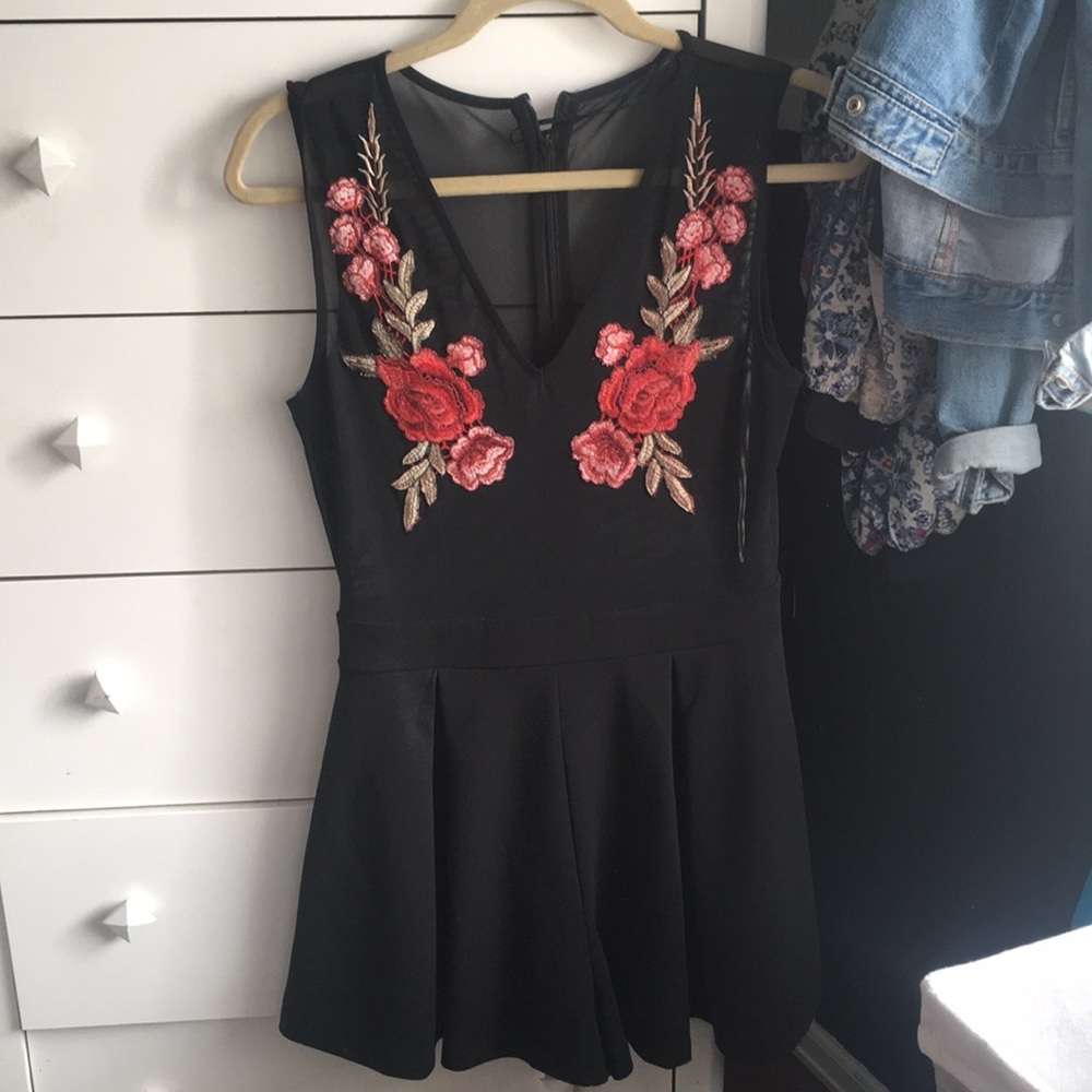 Mesh Black Romper with Floral Decal Size M